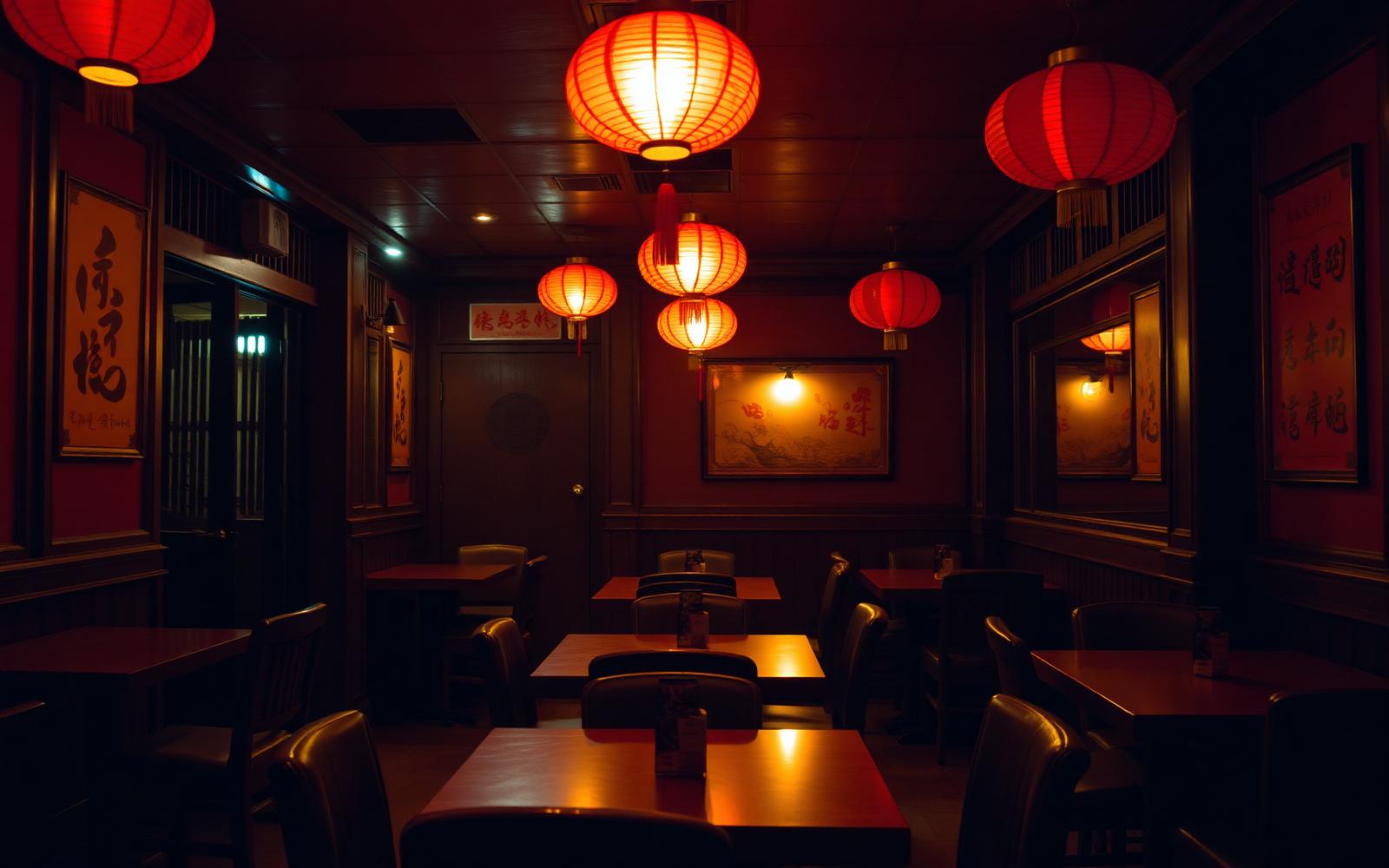 Warm dining room with red lanterns